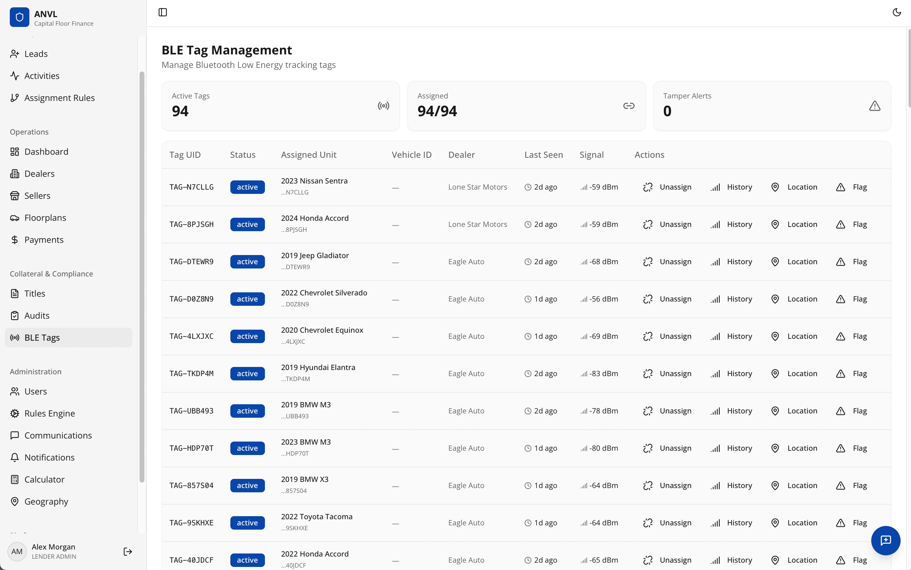 BLE Tag Management screenshot